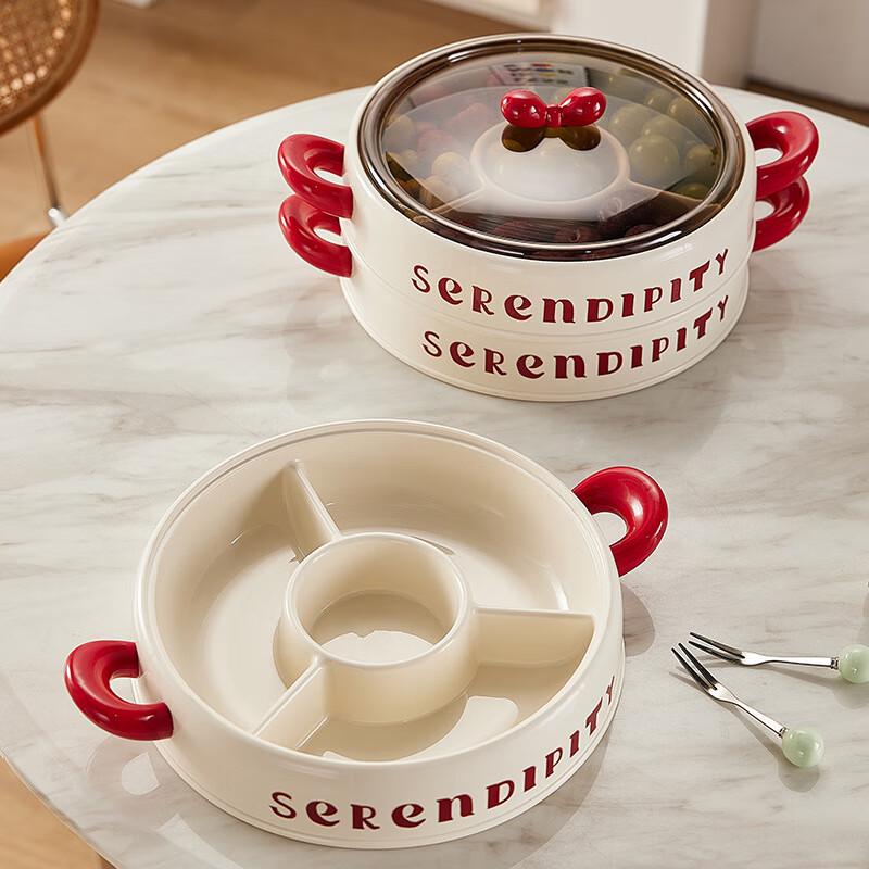 Трехуровневая коробка для закусок и конфет Changbaosen с бантом и крышкой