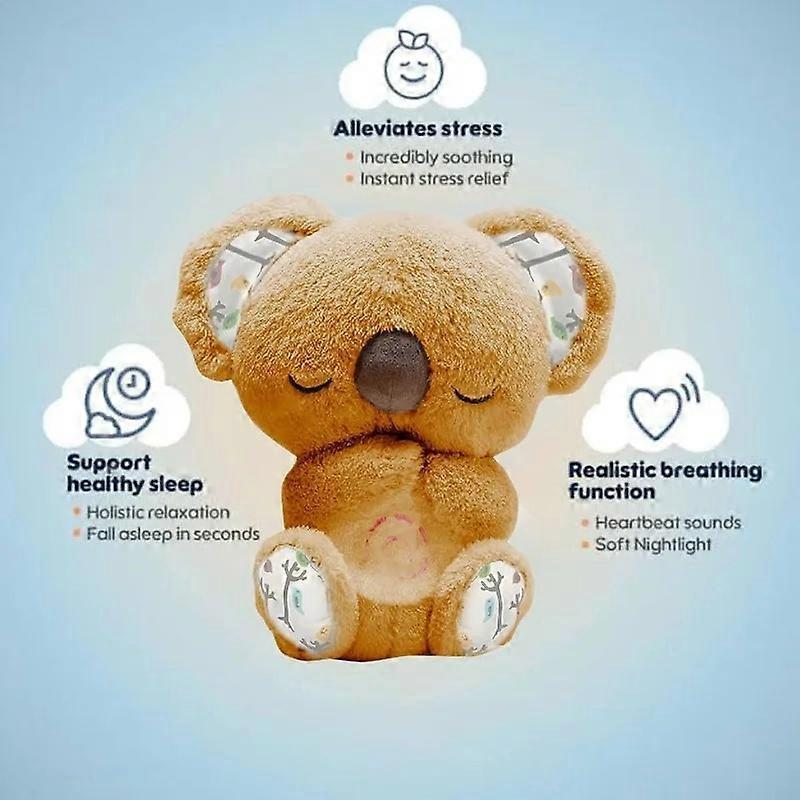 Cuddly Koala Plush Sleep Aid with Soft Glow Night Light Calming Music and Simulated Breathing Comforting Bedtime Comfort Toys