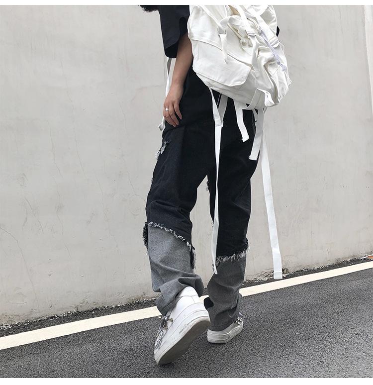 Jeansi cu ciucuri și tiv brut Hongxinjie pentru bărbați - Stil trendy Harajuku High Street