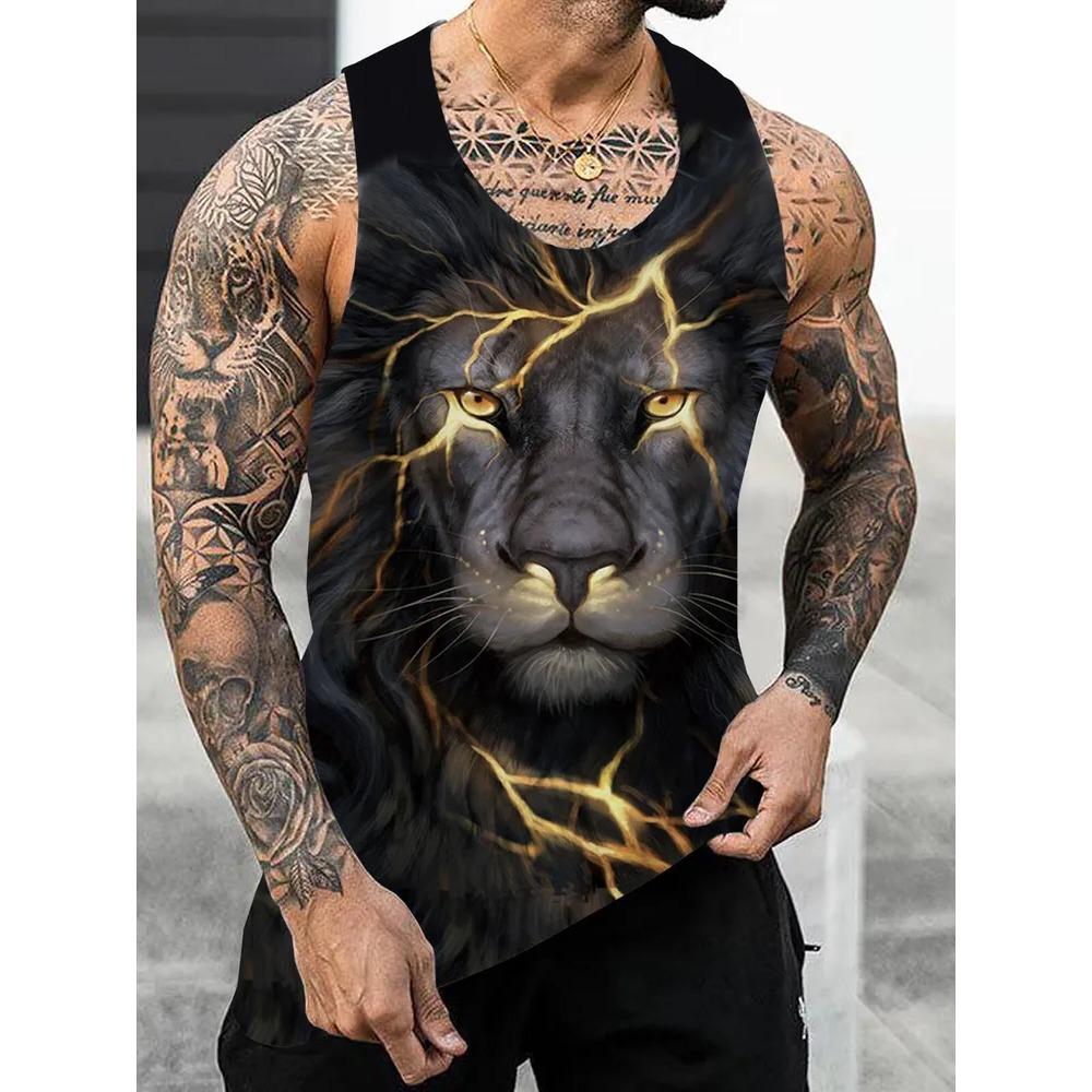 Letní Pánské Módní Ležérní Bez Rukávů Tílko s 3D Potiskem Zvířat s Kulatým Výstřihem