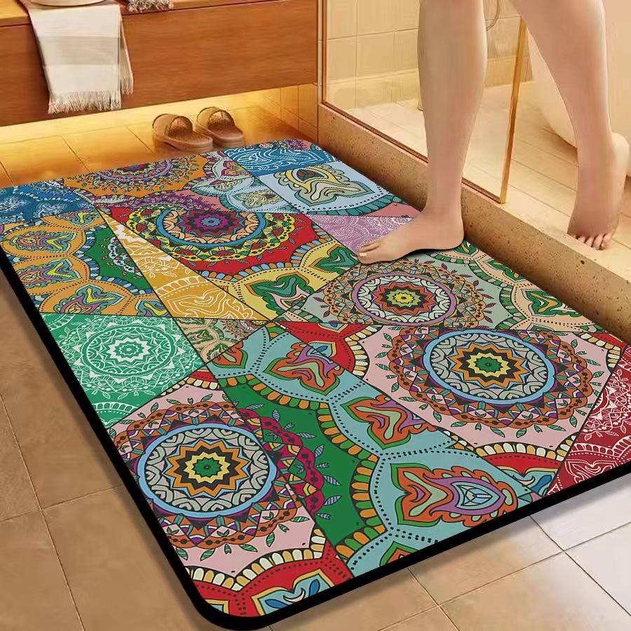 American Flower Diatom Mud Floor Mat, Bathroom Non-Slip And Dirt-Resistant Absorbent Floor Mat, Toilet Quick-Drying And Easy To Take Care Of