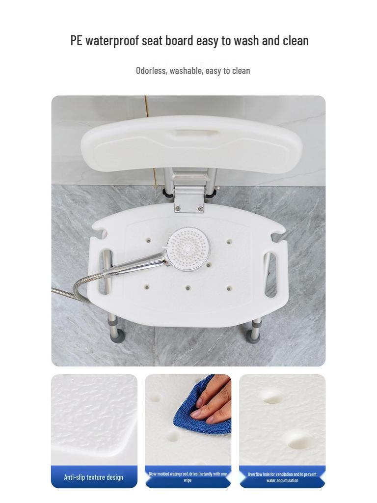 Foldable Non-Slip Bath Stool with Backrest for Elderly, Pregnant, or Shower Use.