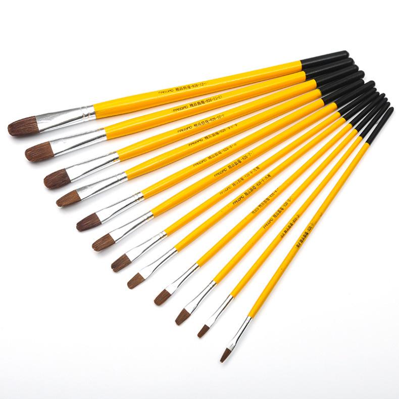 Yellow Handle Wolf Hair Brush Set for Watercolor, Gouache, Acrylic, and Oil Painting