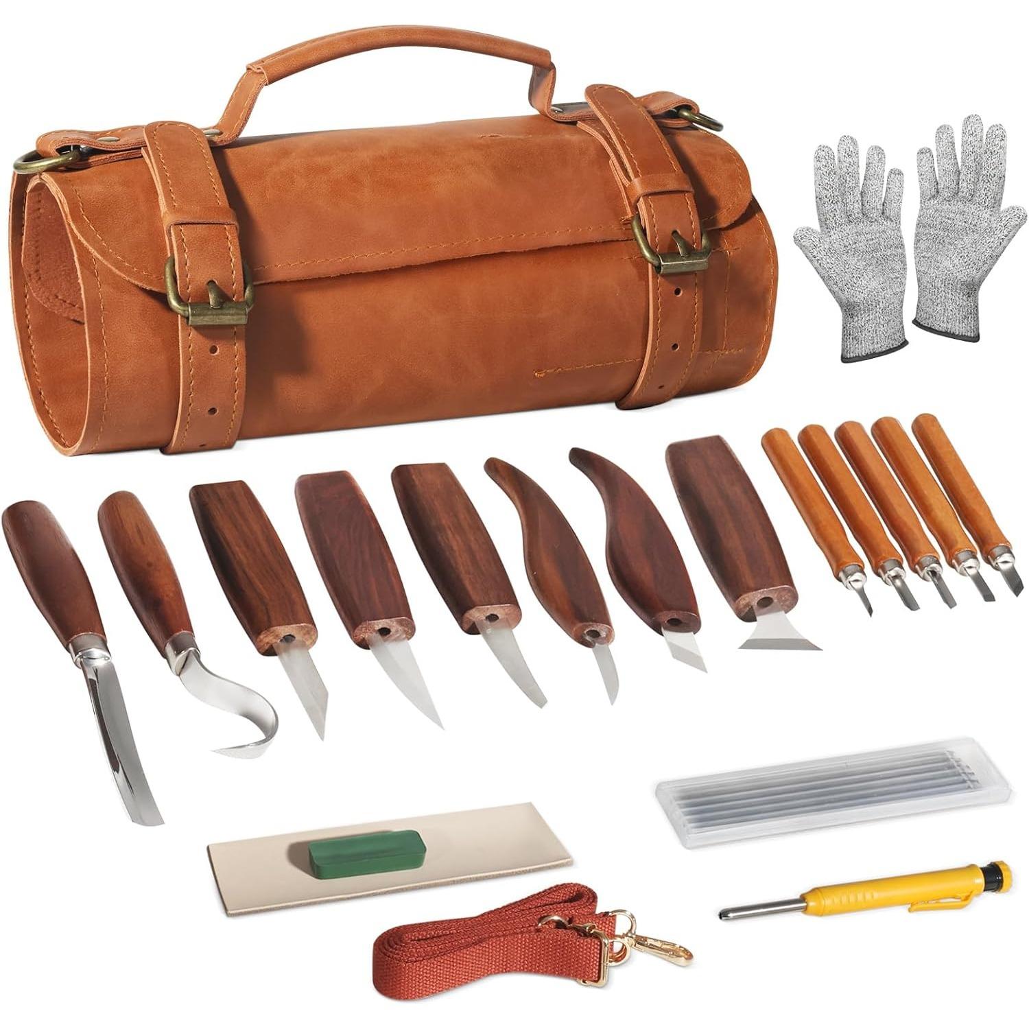 Wood Carving Kit,Carving Knife Set for Beginners,and Adults,Wood Carving Tools,Whittling Knife Set,Wood Whittling Set for Hobbies, Carving Set 22-piece set