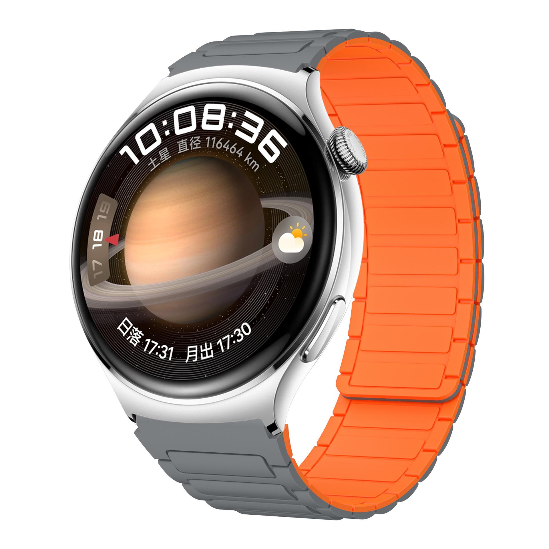 Huawei/Samsung New Workwear Magnetic Silicone Watch Strap 22mm Sports Wristband 22mm оранжевый/серый