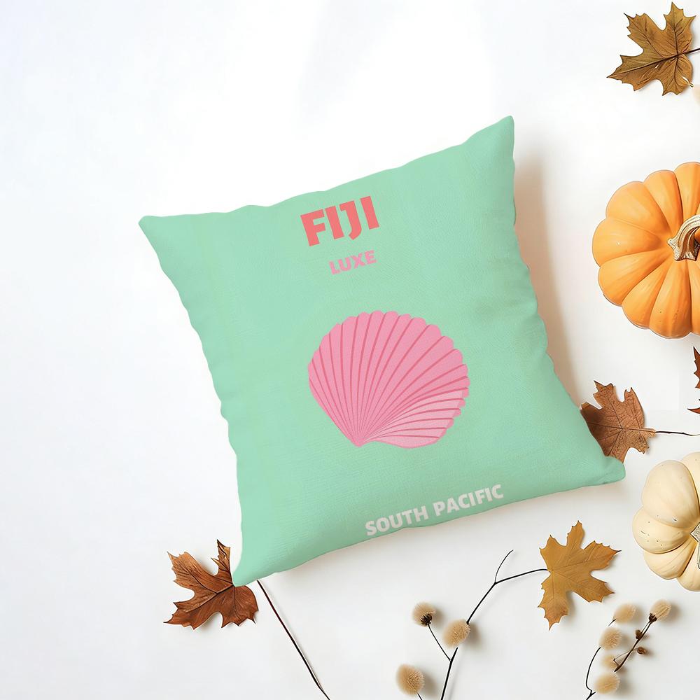 Bright Cheerful Anime Summer Travel Series Cushion Cover Washable Linen Pillowcase Soft for Daily Sofa Bed Home Room Decor