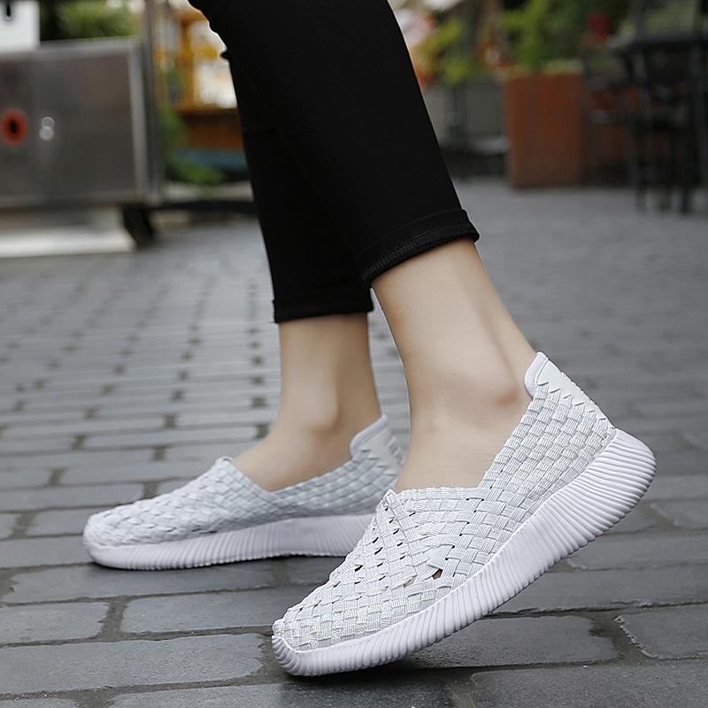 Summer Moccasin Pink Beach Walking Shoes Women Multicolor Casual Weave Soft Slip on Braided Flats Sneakers Plus Size