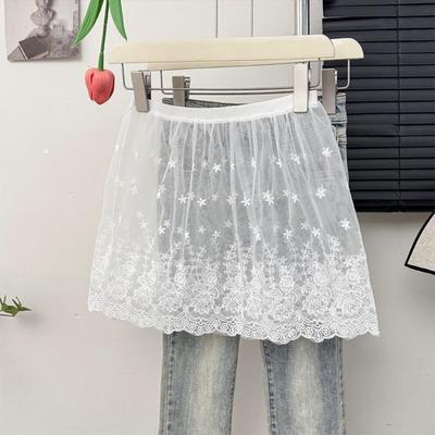 Embroidery Flower Safety Skirt Petticoat Transparent Mesh Underskirt Slips Dress  Summer Spring