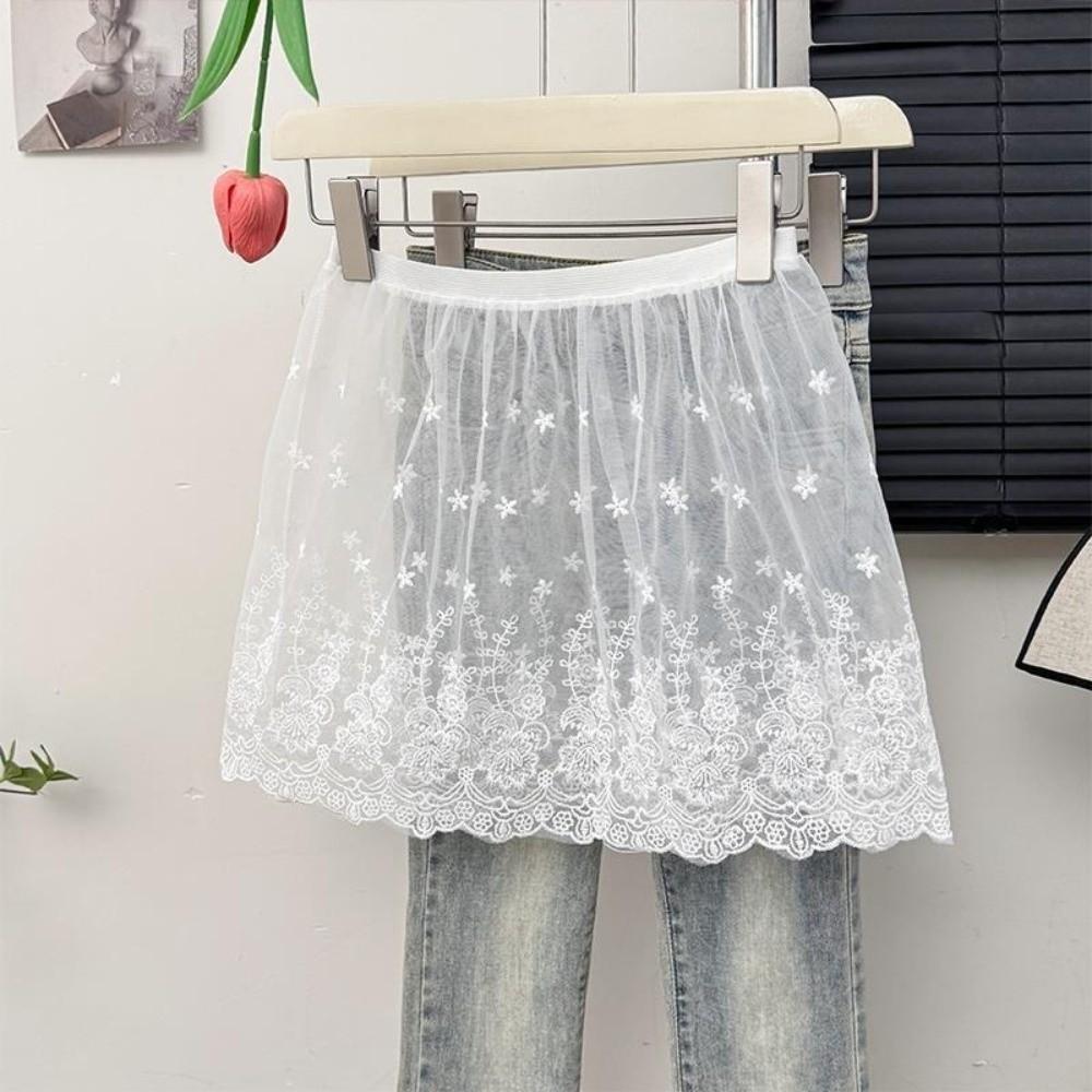 Transparent Safety Skirt Petticoat Embroidery Flower Mesh Underskirt Slips Dress  Female