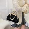 Fashion Women Orange Green Shoulder Bags Prom Clutch Pearl Chain Crossbody Bags Female Chic Totes Pu Leather Handbags And Purse