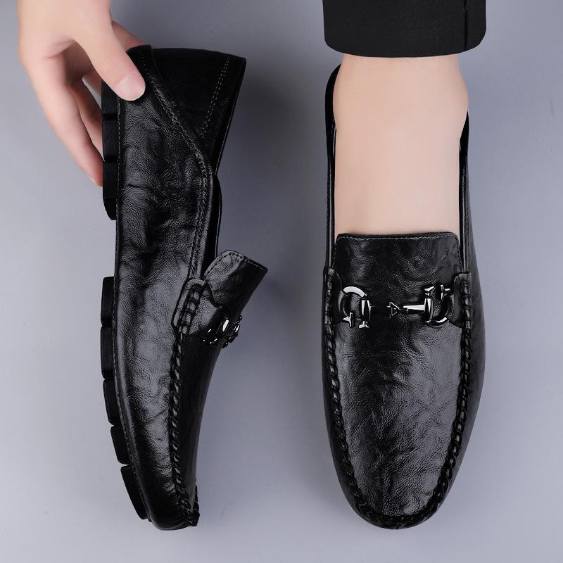 Men's Shoes Doudou Shoes Genuine Leather Men's Foot Cover Soft Leather Soft Sole Lazy Loafer One-pedal Casual Leather Shoes