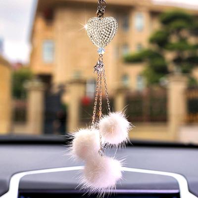 Creative Hanging Ornament Balls Decorative with Plush Heart Fadeless Hanging Car Decoration Bling Charms Gift
