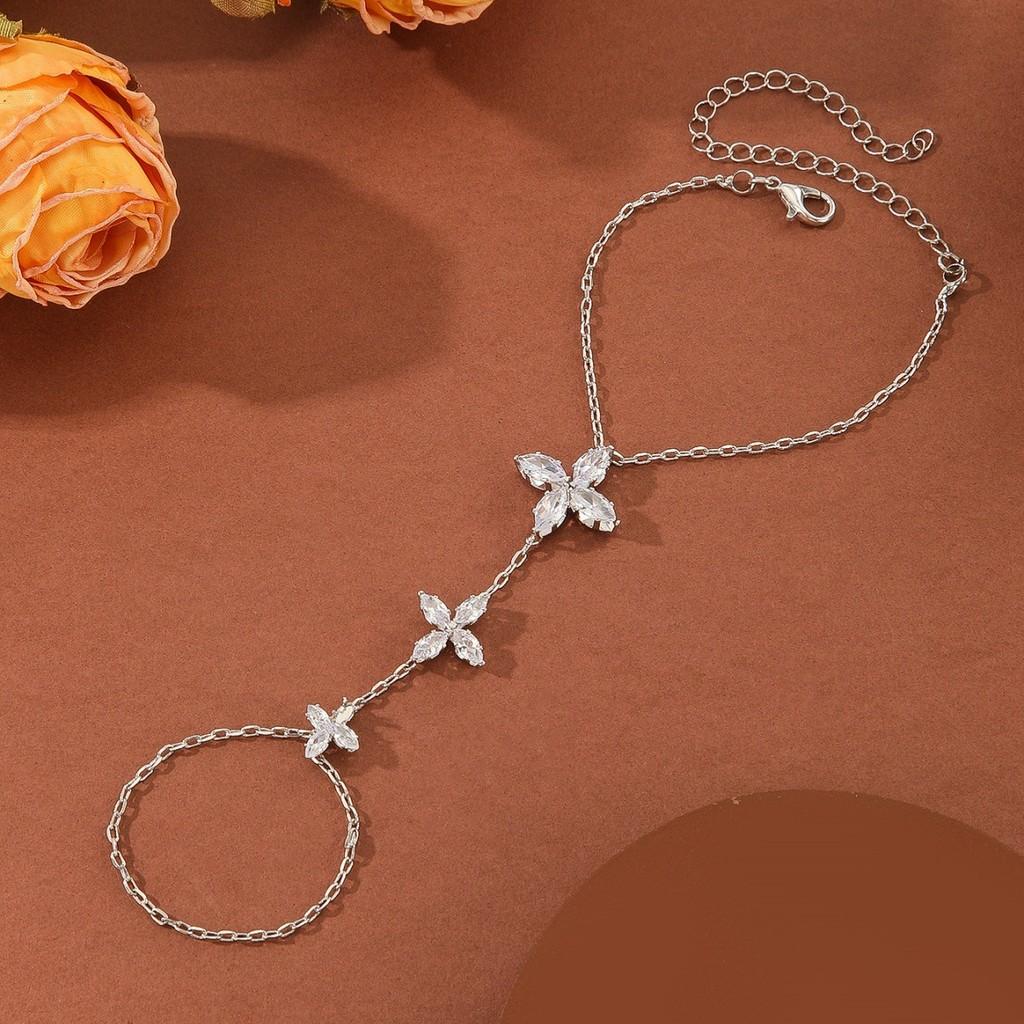 Style Crystal Zircon Flower Ring Hand Chain For Women Gift Jewelry