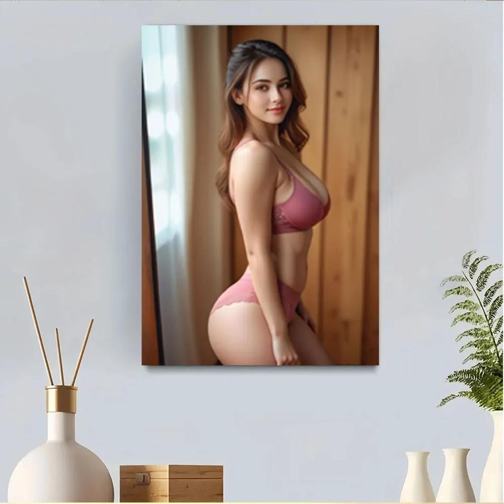 Boho Pink Figure Frameless Canvas Wall Art for Living Room Bedroom
