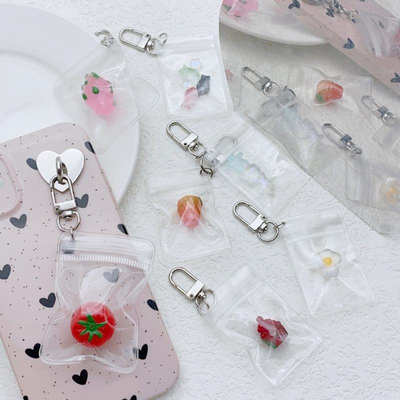 Chic Fruit Themed Clear Keychain Lovely Clear Fruit Bag Key Rings Unique Keychain Accessory Gift for Collectors
