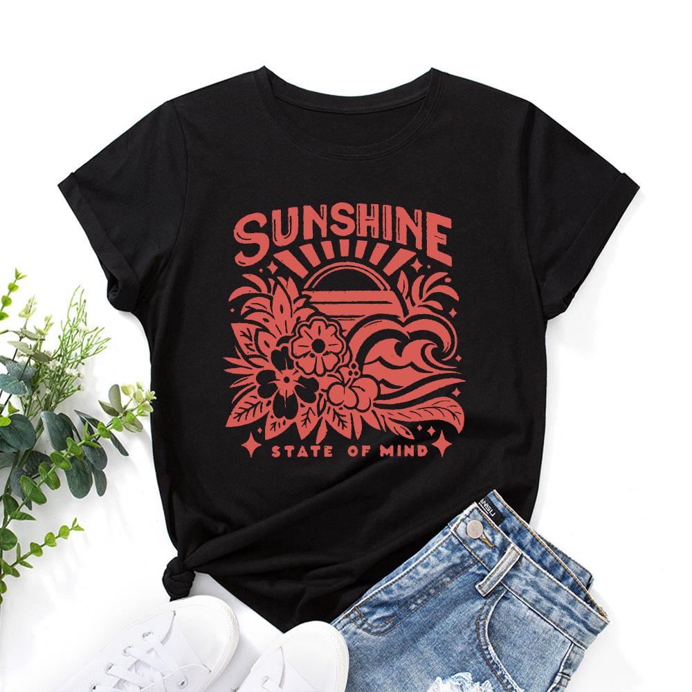 Women's Printed Loose Round Neck Short Sleeved T-shirt for Women Shirt