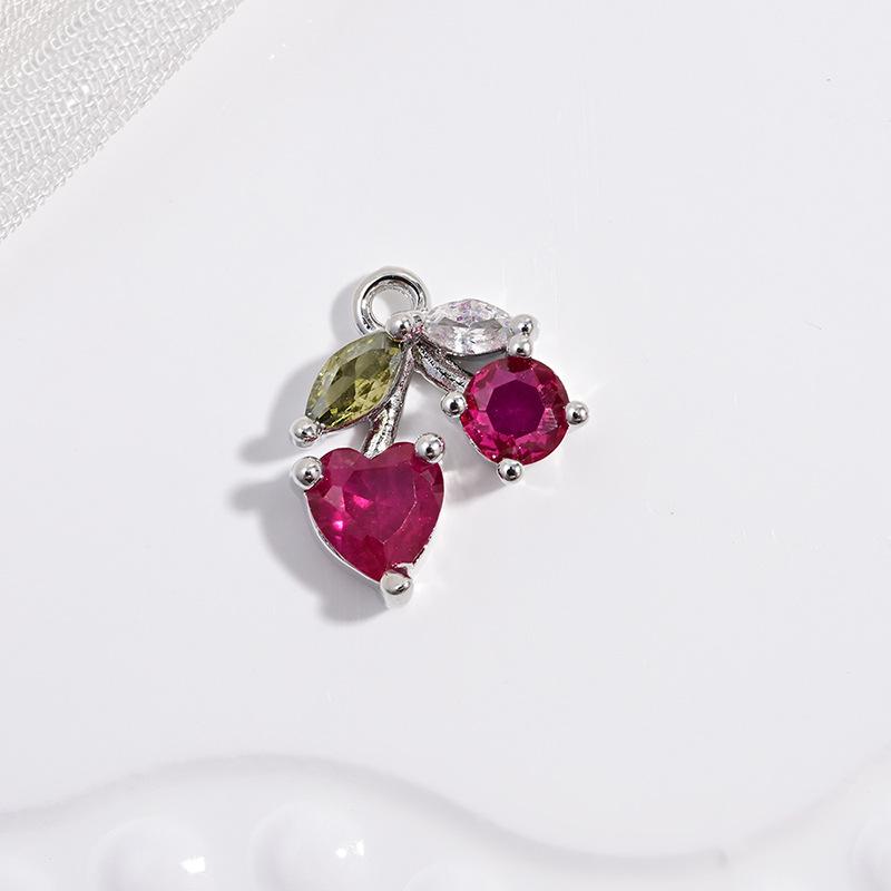Copper Inlaid Diamond Cherry Fruit Pendant Female Personality Diy Bracelet Necklace Jewelry Pendant Vd1695