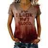 T-shirt décontracté à manches courtes et col en V pour femme avec imprimé Halloween