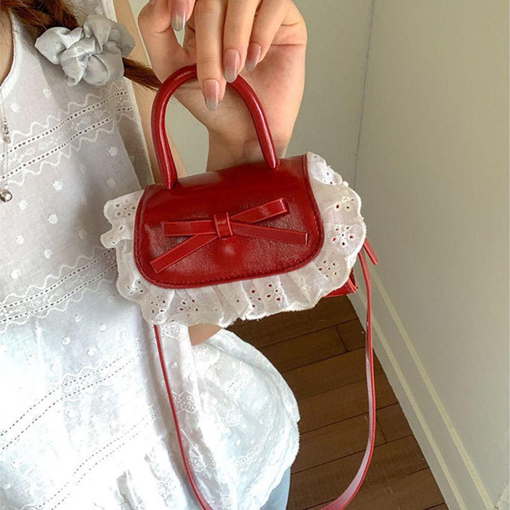 PU Leather Bow Coin Purses Ruffle Shoulder Bag Fashion Crossbody Wallet  Female