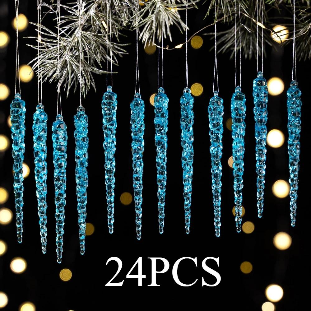 24pcs Creative Christmas Tree Hanging Ornaments Set Acrylic Simulated Icicles for Home Holiday Decoration