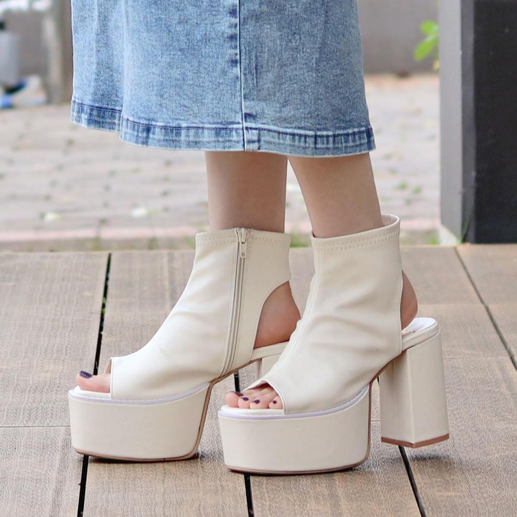 Love Hunter 1590 Damen Sandalen mit durchsichtigem Tüll und Plateauabsatz, 10,5 cm Absatz, eckige Zehenpartie, Schwarz, Klein, Größe 2E