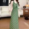 Summer new green floral beautiful Korean version of the holiday style temperament thin versatile print neck dress