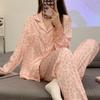 Pink Leopard Print Long-Sleeved Cardigan Pajamas Women'S Casual Spring Loungewear Set