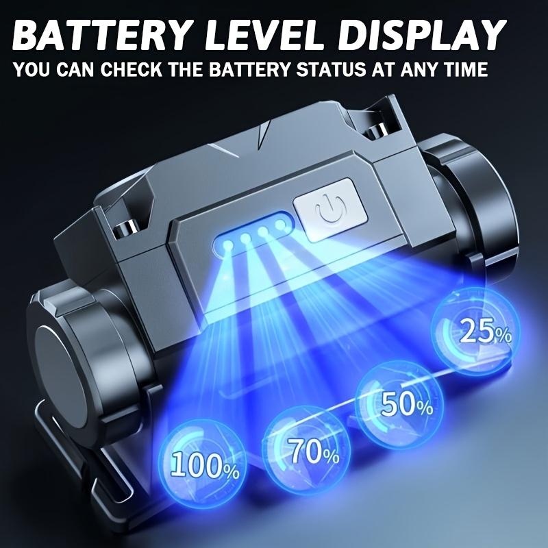 USB Wiederaufladbare Stirnlampe Taschenlampe 6LED Freihändig Magnetische Arbeitsleuchte mit Leistungsanzeige für Außen- und Innengebrauch