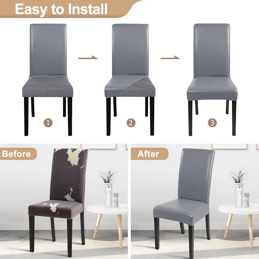 1/2/4PCS PU Leather Waterproof Chair Covers Solid Stretchy Chair Seat Cover Protector Dining Room Restaurant Kitchen Chair Case