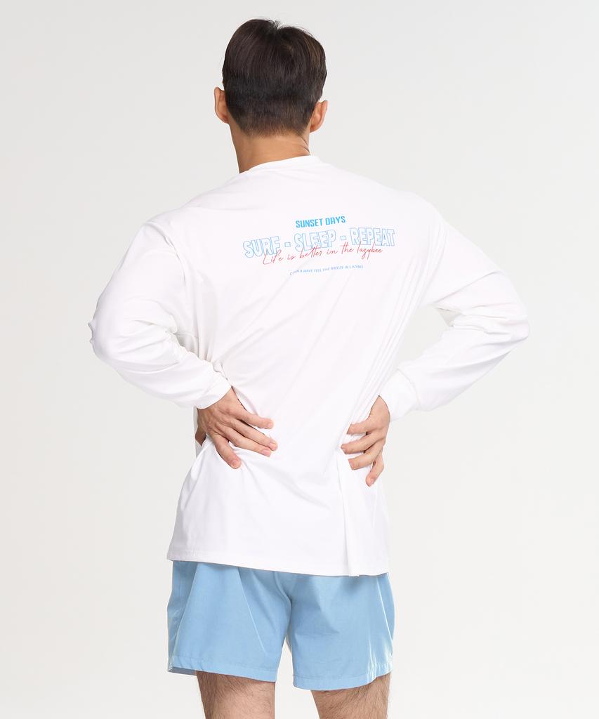 Leijibi [Set] Dry-Cooling Oversized Long Sleeve Rash Guard + Swim Shorts Set M White