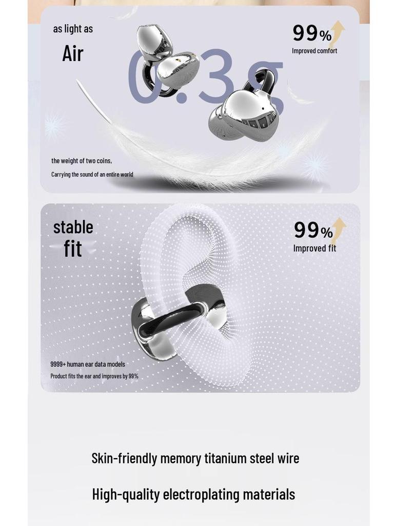 Q108 True Wireless Clip-On Bluetooth Headphones: Comfortable, Long Battery Life, Ideal for Sports