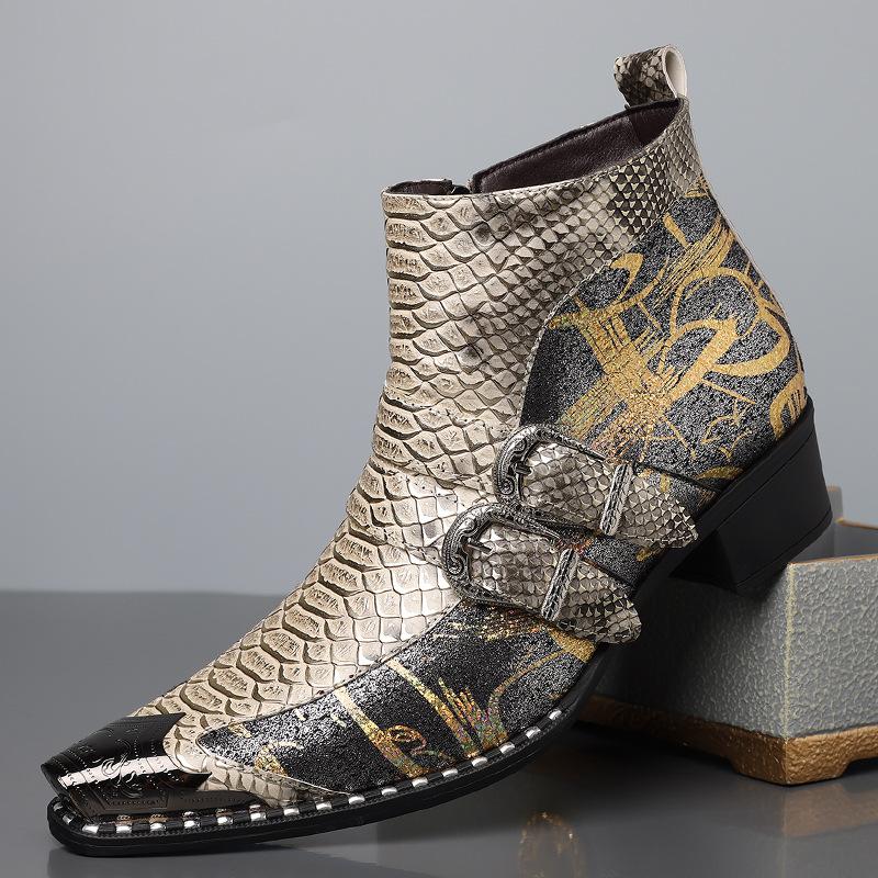 Stivaletti Bassi Chelsea da Uomo in Pelle Retro Stile Cowboy Aumento Altezza Senza Lacci Taglie Forti 47 48 Scarpe di Lusso Firmate