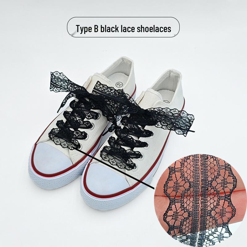 Elastic Lace Ribbon Shoelaces for Ballet Flats and German Trainers, Black & White Silk Cord, 1 Pair