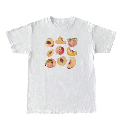 Vintage Peaches Printed Graphic Tees Cute Cottagecore Aesthetic T-Shirts Short Sleeve Female Retro Grunge Tops Clothes
