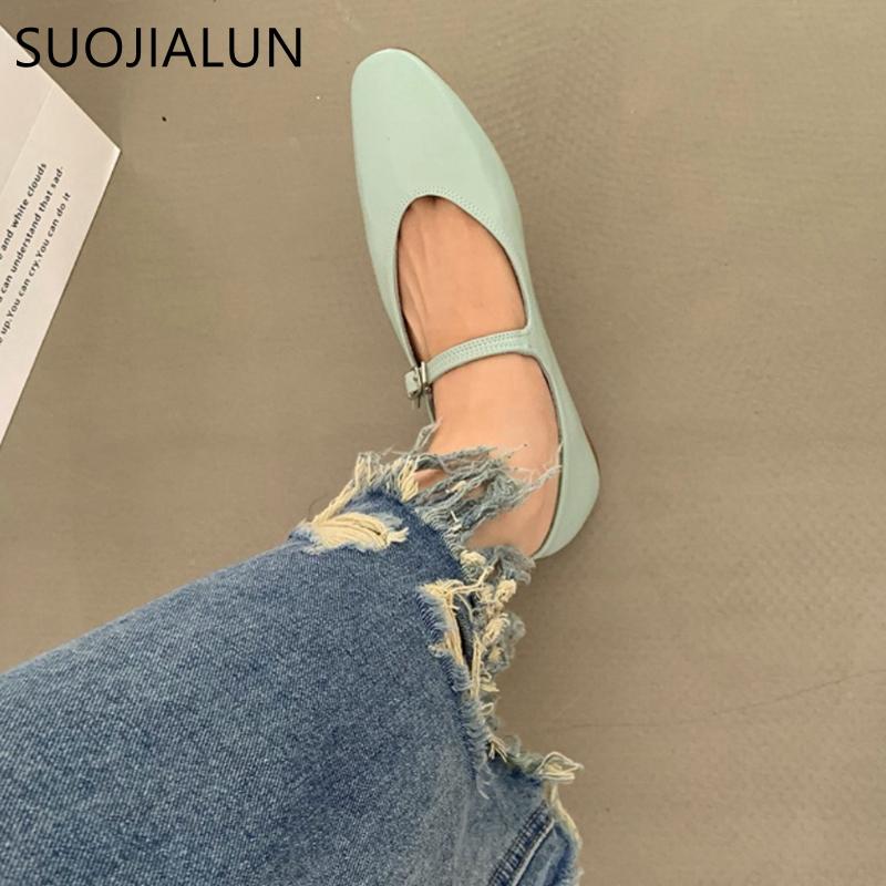 Fashion SUOJIALUN 2025 Summer New Women Flat Shoes Fashion Shallow Ladies Casual Soft Mary Jane Shoes Outdoor Dress Flat Ballet Shoes