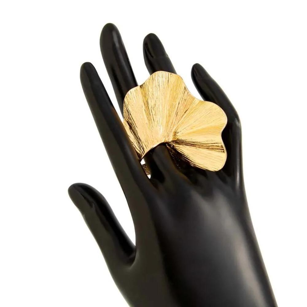 Metal Ginkgo Leaf Ring Gold Silver Color Fan-Shaped Finger Ring Knuckle Joint Ring  for Women Men
