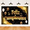 Feliz Cumpleaños Spanish Birthday Background Black Gold Balloons Birthday Party Scene Decoration Banner Adult Photo Backdrops