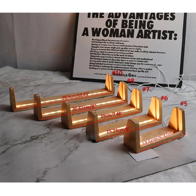 Wooden U-shaped LED Light Base Pedestal with USB-Cable Warm Light Lighted Stand