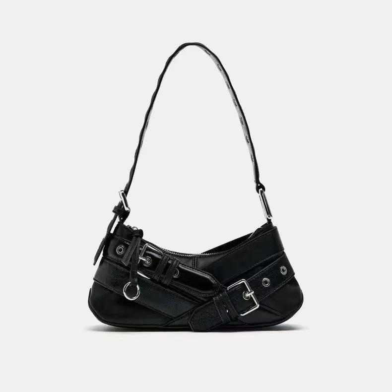 

Korean Style Niche Sweet, Cool and Spicy Girl Handbag, Women s Solid Color High-end Single Shoulder Bag, Fashionable and Versatile Motorcycle Bag