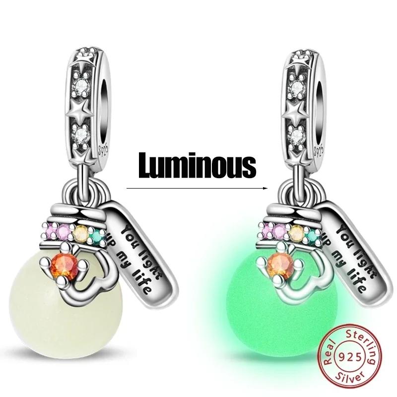 Copper Luminous Blue Wishing Bottle Charms Angel Conch Pendant Bead Fit Bracelet Diy Exquisite Jewelry Making