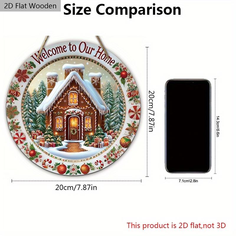 Christmas Wooden Welcome Sign with House Pattern - Navidad Round Sign for Front Door, Wall Hanging Decor - Ideal Christmas Decoration