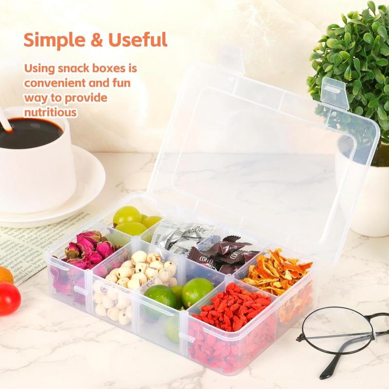 

8 Grid Snackle Box Container Capacity Plastic Storage Box With Adjustable Compartments Lid For Snacks Food Grade Transparent onesize
