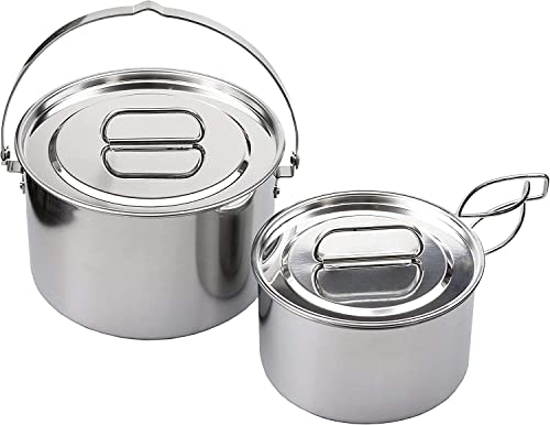 [Amazon.co.jp Exklusiv] Captain Stag Edelstahl Kochgeschirr-Set, Großes Set, Hergestellt in Japan, Tsubame-Sanjo, Laguna UY-7032, Silber, Große Größe