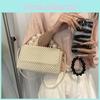 Beading Handwoven Lady Girl Travel Mini Bag Pearl Decor Magnetic Closure Flap