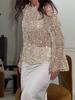 Women's Semi Transparent Sheet Top - Loose Hollow Round Neck Long Sleeved Shirt, Elegant Shiny T-shirt (hand Washed/air Dried)
