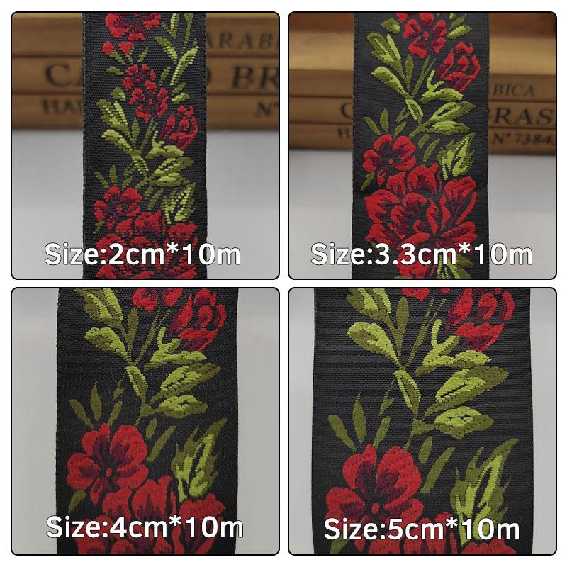 10 Meter Ethnic Style Peony Flowers Jacquard Lace Trim Ribbon Floral Embroidery Woven Trimming Edging For DIY Clothes Crafts