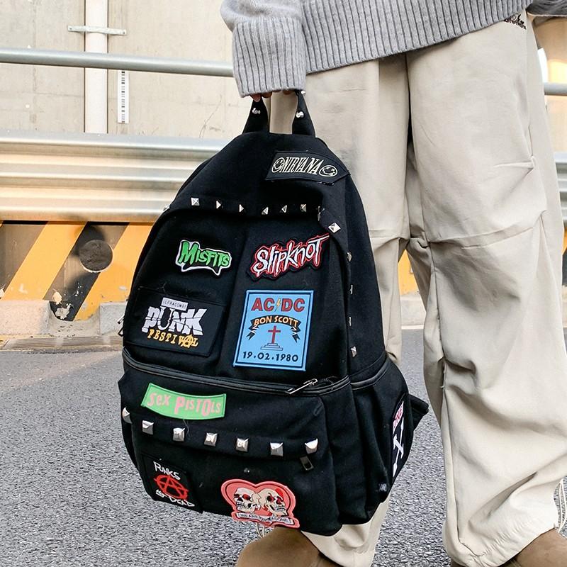 Schoolbag schoolbag punk rock subculture embroidery rivets student large capacity schoolbag y1k hottie personality backpack tide