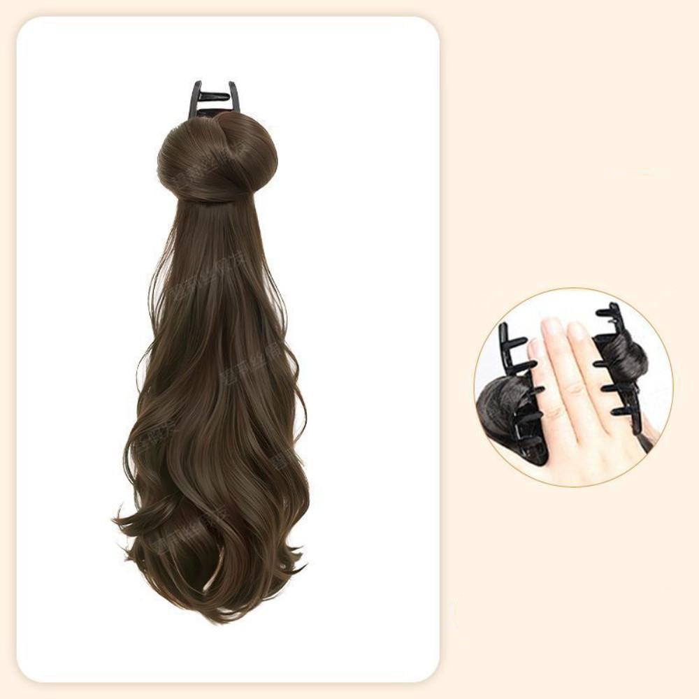 

45cm Women Natural Synthetic Ponytail Braid Wig Clip Lazy Low-tied Fluffy Flower Bud Braid Hair Extension світло-коричневого кольору