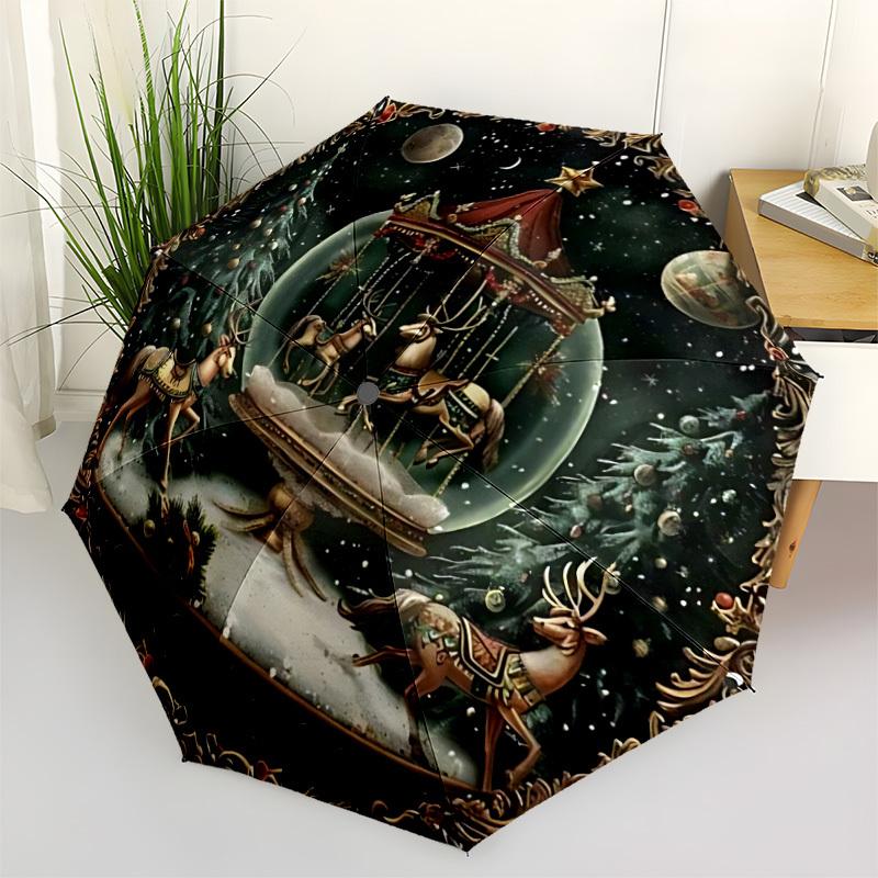 

1pc Christmas Snowglobe Automatic Opening/Closing Umbrella with Operation & Windproof Canopy yy260311007