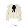 Kaslead New Women Clothes Western Style Simple Temperament Contrast Color Ribbon Frill Cover Up Shirts